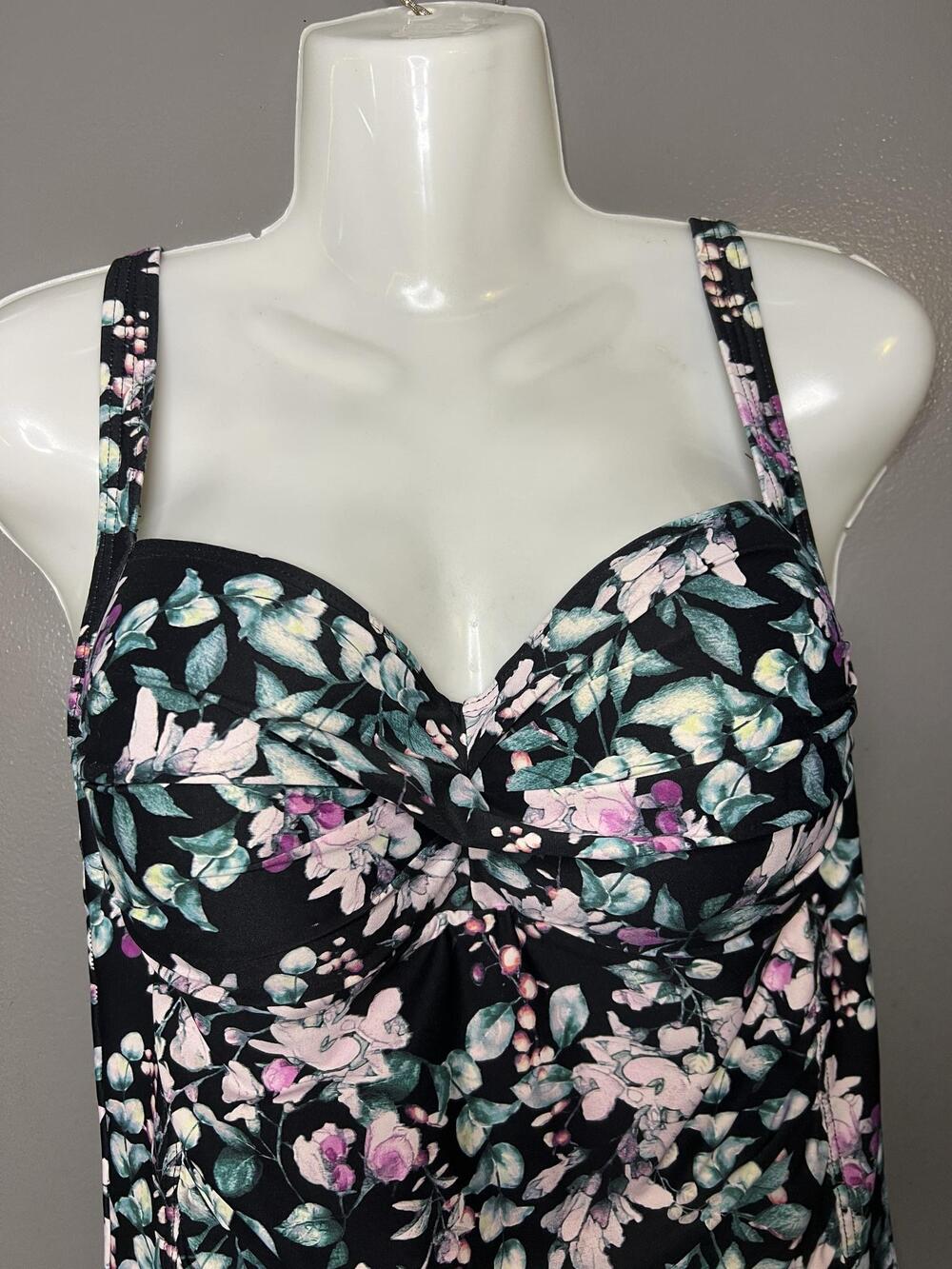Nip Tuck Swim Swimsuit Womens 10 Multicolor Floral Print Ruched One Piece Tank